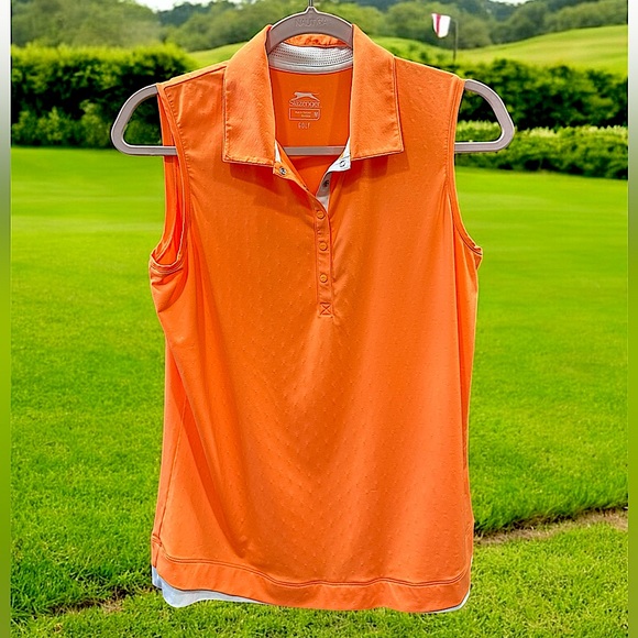 Slazenger Women’s Orange Sleeveless Golf Tennis Polo Shirt Med Athletic Top EUC! - Picture 3 of 4